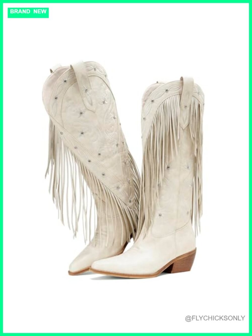 Women's Fringe Cowboy Boots Knee High Western Embroidery Rhinestones Chunky Heel